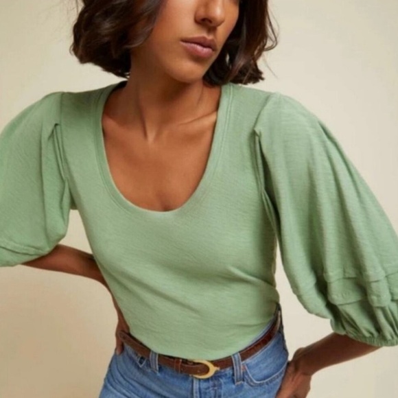 Nation LTD Nigella balloon puff sleeve blouse top green - Picture 1 of 6